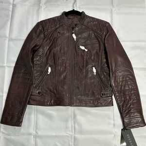 Women’s brown leather moto jacket